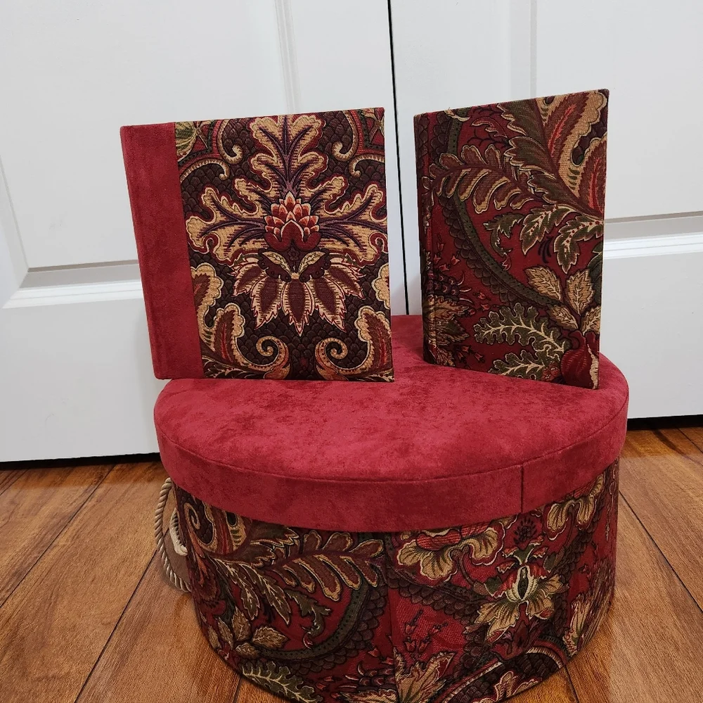 Raymond Waites Once Upon a Rose Collection Burgundy Faux Suede/Floral Hat Box